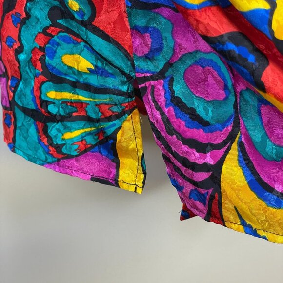 Vintage Womens DISCO PSYCHEDELIC Top Size 2X Pink Blue Satin Button Tunic Blouse - Picture 4 of 13